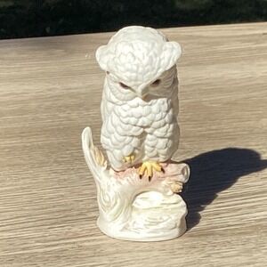 Vintage Cybis Ceramic Owl Figurine Perched on Branch White Ivory Owl Statue
